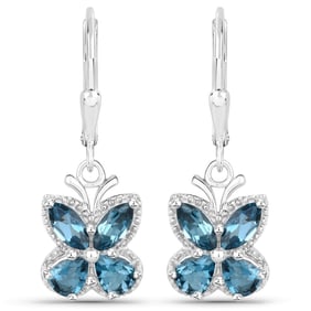 2.32 Carat Genuine London Blue Topaz , .925   Sterling Silver Earrings