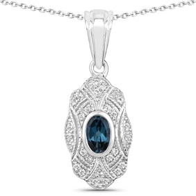 0.66 Carat Genuine London Blue Topaz and White Topaz , .925   Sterling Silver Pendant