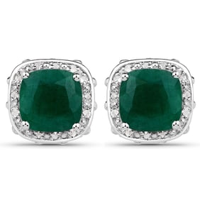 5.00 Carat    Emerald, Emerald and White Topaz , .925   Sterling Silver Earrings