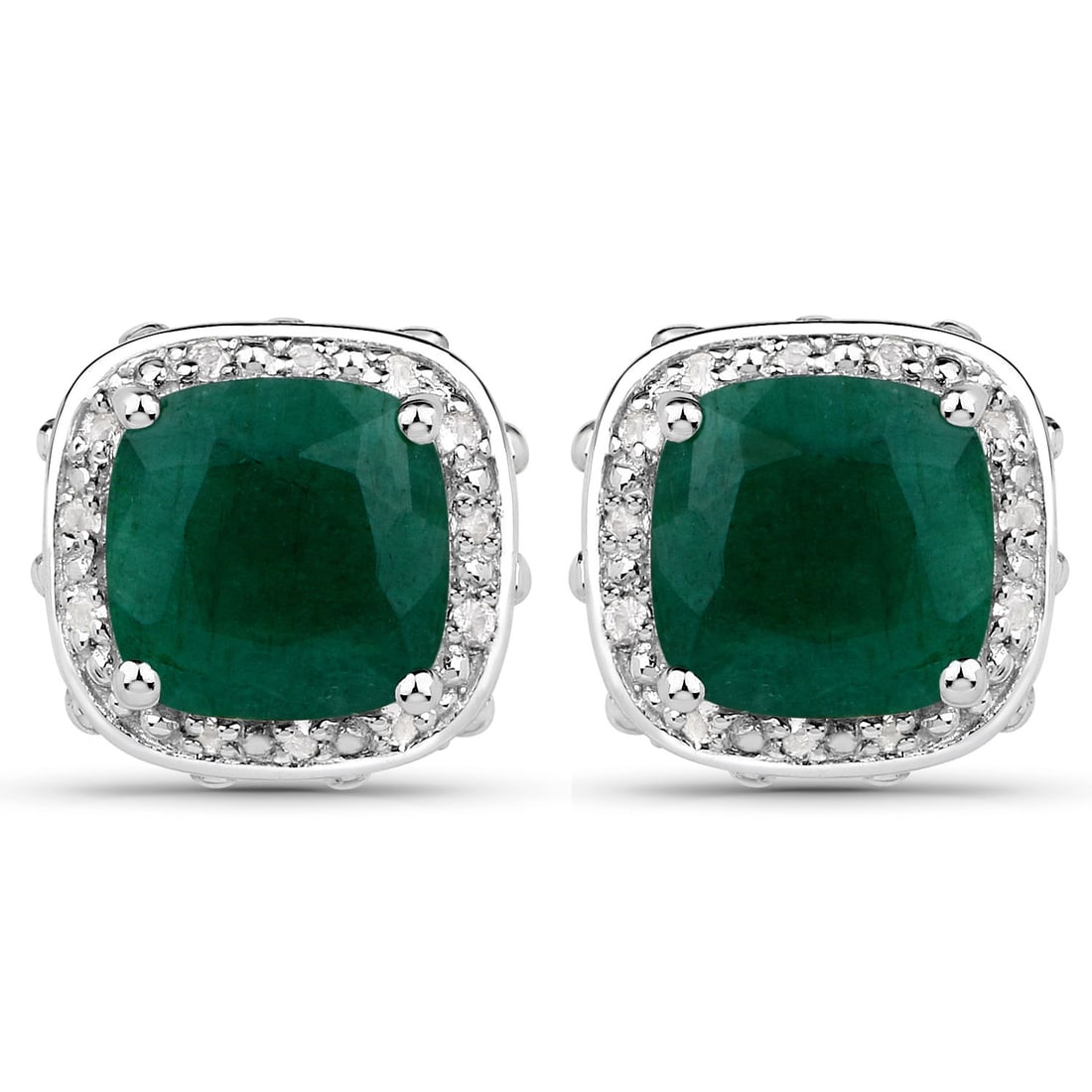 5.00 Carat    Emerald, Emerald and White Topaz , .925   Sterling Silver Earrings (1 of 3)