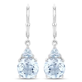 7.52 Carat Genuine Baby Swiss Blue Topaz and Blue Topaz , .925   Sterling Silver Earrings