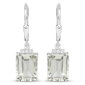 7.23 Carat Genuine Green Amethyst and White Topaz , .925   Sterling Silver Earrings