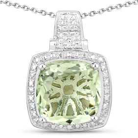 5.50 Carat Genuine Green Amethyst , .925   Sterling Silver Pendant