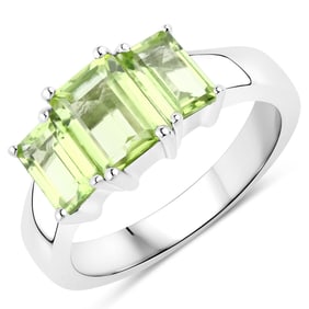 2.10 Carat Genuine Peridot , .925   Sterling Silver Ring