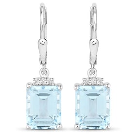 7.91 Carat Genuine Blue Topaz and White Topaz , .925   Sterling Silver Earrings