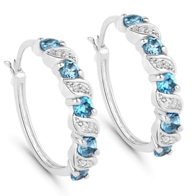 1.48 Carat Genuine London Blue Topaz and White Topaz , .925   Sterling Silver Earrings