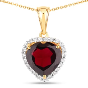 5.76 Carat Genuine Garnet and White Topaz , .925   Sterling Silver Pendant
