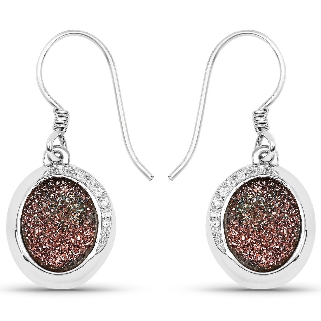 4.72 Carat Genuine Copper Bloom Drusy and White Topaz , .925   Sterling Silver Earrings (1 of 3)