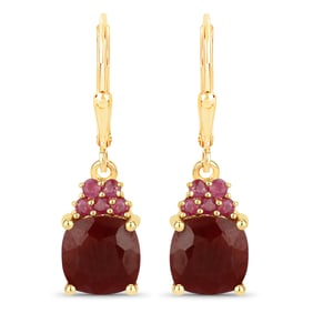 5.65 Carat    Ruby and Ruby , .925   Sterling Silver Earrings
