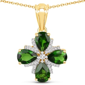 2.70 Carat Genuine Chrome Diopside and White Topaz , .925   Sterling Silver Pendant