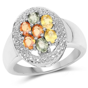 1.54 Carat Genuine Multi Sapphire , .925   Sterling Silver Ring