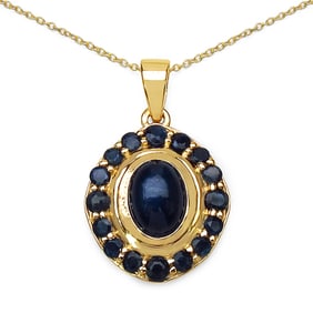 3.02 Carat Genuine Blue Sapphire , .925   Sterling Silver Pendant