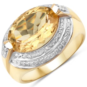4.56 Carat Genuine Citrine and White Diamond , .925   Sterling Silver Ring