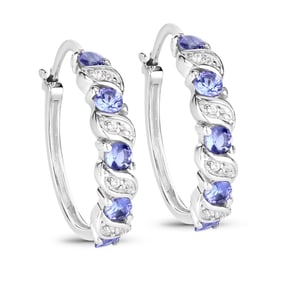 1.08 Carat Genuine Tanzanite and White Topaz , .925   Sterling Silver Earrings