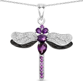 1.84 Carat Genuine Amethyst and White Topaz , .925   Sterling Silver Pendant