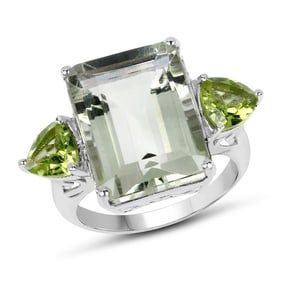 11.90 Carat Genuine Green Amethyst and Peridot , .925   Sterling Silver Ring