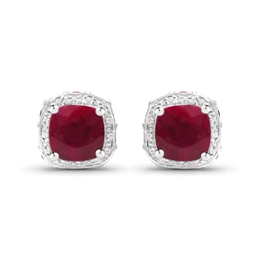 6.12 Carat    Ruby, Ruby and White Topaz , .925   Sterling Silver Earrings