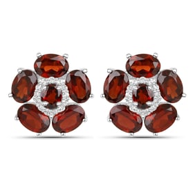 18K White Gold Plated 9.66 Carat Genuine Garnet and White Topaz , .925   Sterling Silver Earrings