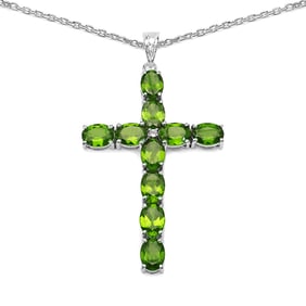 8.32 Carat Genuine Peridot and White Topaz , .925   Sterling Silver Pendant