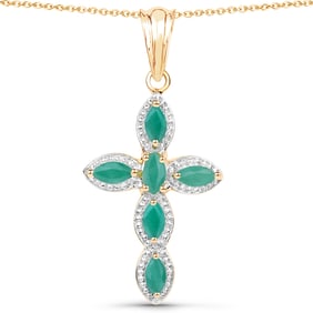 18K Yellow Gold Plated 0.84 Carat Genuine Emerald , .925   Sterling Silver Pendant