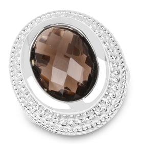 7.90 Carat Genuine Smoky Quartz , .925   Sterling Silver Ring