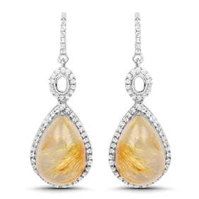 10.04 Carat Genuine Golden Rutile And White Topaz , .925   Sterling Silver Earrings