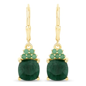 4.50 Carat    Emerald and Emerald , .925   Sterling Silver Earrings