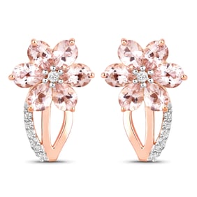 1.66 Carat Genuine Morganite and White Topaz , .925   Sterling Silver Earrings