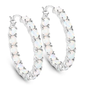 2.05 Carat Genuine Created Opal , .925   Sterling Silver Earrings