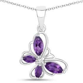 0.60 Carat Genuine Amethyst , .925   Sterling Silver Pendant