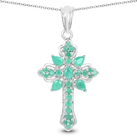1.26 Carat Genuine Emerald , .925   Sterling Silver Pendant