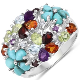 4.03 Carat Genuine Multi Stones , .925   Sterling Silver Ring