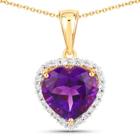 4.76 Carat Genuine Amethyst and White Topaz , .925   Sterling Silver Pendant