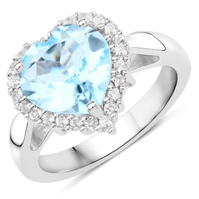 4.68 Carat Genuine Blue Topaz and White Topaz , .925   Sterling Silver Ring