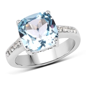 4.62 Carat Genuine Blue Topaz and White Topaz , .925   Sterling Silver Ring