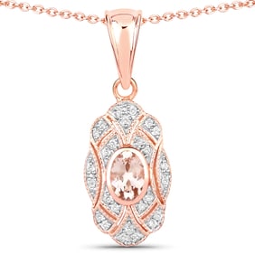 0.52 Carat Genuine Morganite and White Topaz , .925   Sterling Silver Pendant
