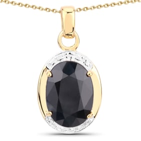 7.50 Carat Genuine Black Sapphire , .925   Sterling Silver Pendant