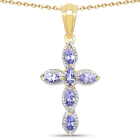 14K Yellow Gold Plated 0.84 Carat Genuine Tanzanite , .925   Sterling Silver Pendant
