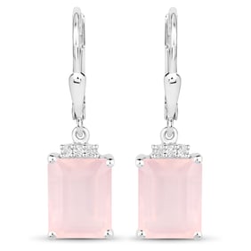 6.23 Carat Genuine Rose Quartz and White Topaz , .925   Sterling Silver Earrings