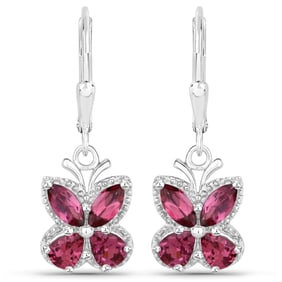 2.52 Carat Genuine Rhodolite Garnet , .925   Sterling Silver Earrings
