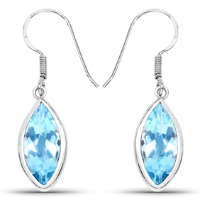9.76 Carat Genuine Blue Topaz , .925   Sterling Silver Earrings