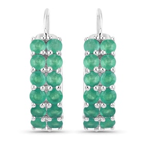 2.40 Carat Genuine Emerald , .925   Sterling Silver Earrings