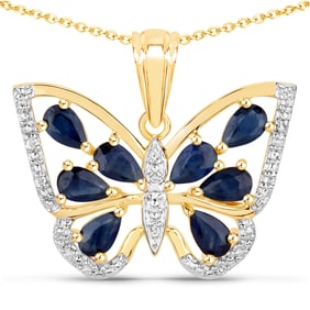 1.67 Carat Genuine Blue Sapphire and White Zircon , .925   Sterling Silver Pendant