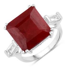 10.60 Carat    Ruby and White Topaz , .925   Sterling Silver Ring