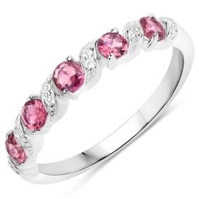 0.64 Carat Genuine Pink Tourmaline and White Topaz , .925   Sterling Silver Ring