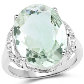 7.98 Carat Genuine Green Amethyst & White Topaz , .925   Sterling Silver Ring