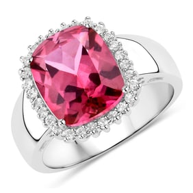 4.38 Carat Genuine Pink Topaz and White Topaz , .925   Sterling Silver Ring