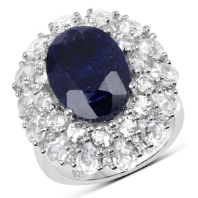 10.64 Carat    Sapphire and White Topaz , .925   Sterling Silver Ring