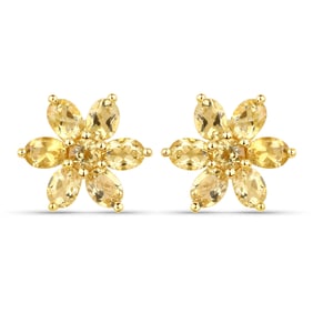 18K Yellow Gold Plated 2.12 Carat Genuine Citrine , .925   Sterling Silver Earrings