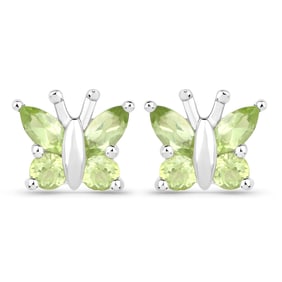 1.00 Carat Genuine Peridot , .925   Sterling Silver Earrings